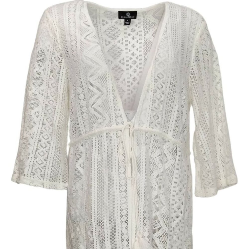 NEW Curations Women's Sweater Sz M Reg Cotton Cardigan White